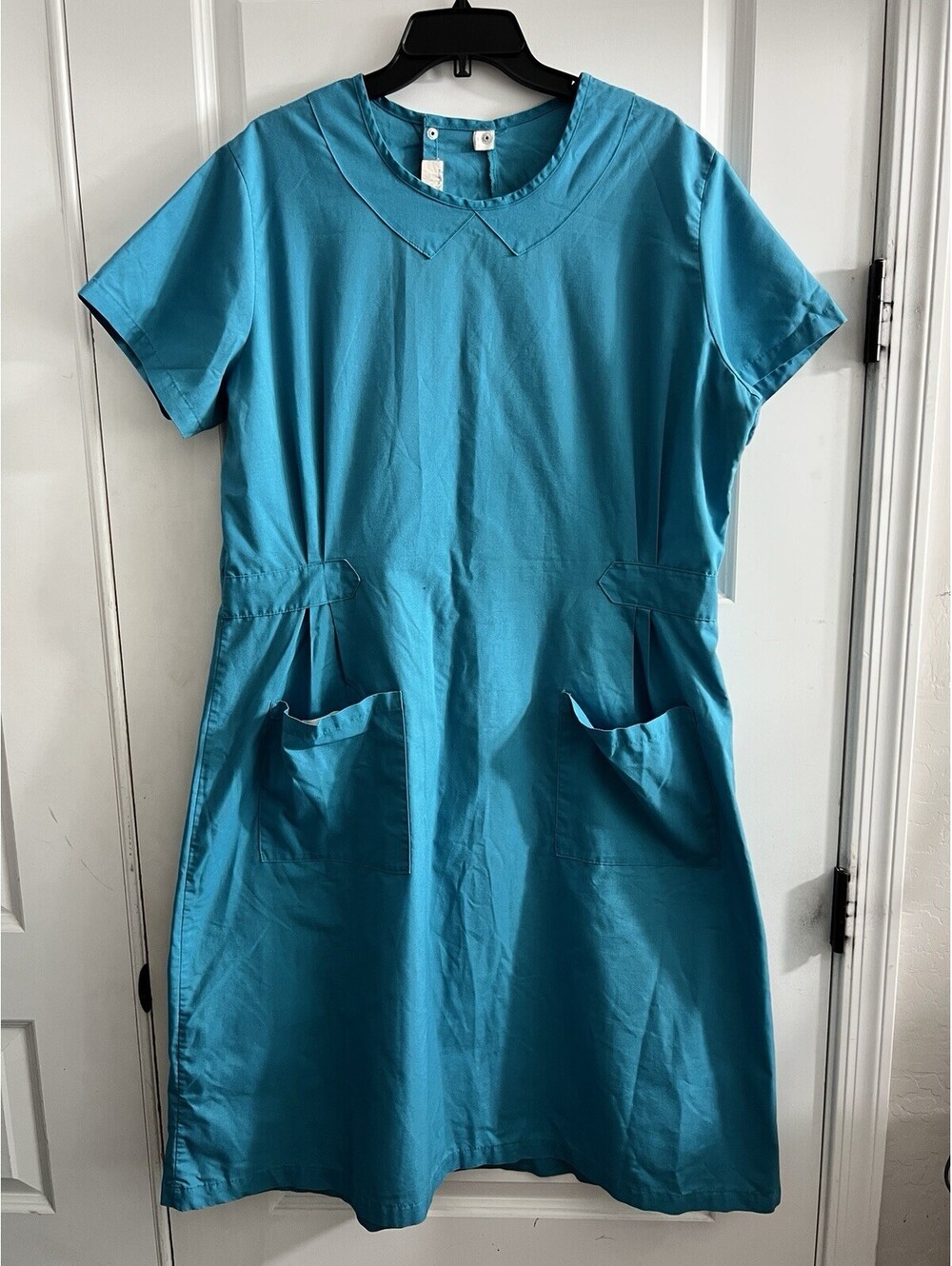 Vintage Angelica Nurse Uniform Dress Scrub Blue Made In USA 1970s Sz L Costume